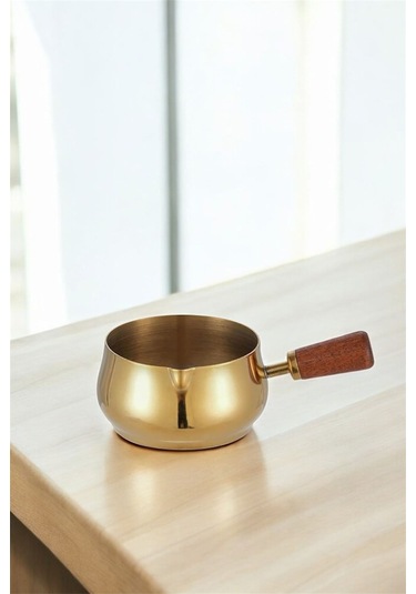 Morponi Paslanmaz Çelik Espressos Bardakları Ahşap Saplı Sos Bardakları Soslar Ve İçecekler 6 Oz/180 Ml 1 Adet Altın