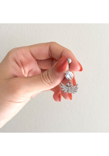 Ferizz 316l Çelik Zirkon Taşlı Kuş Piercing Prc-124 Gümüş