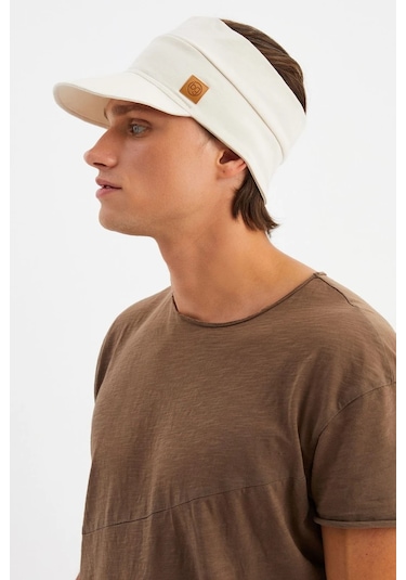 Erkek Uv Koruyuculu %100 Pamuklu Penye Tenis Golf Stil Vizör Şapka Siperlik - Tek Ebat / Bej Bej