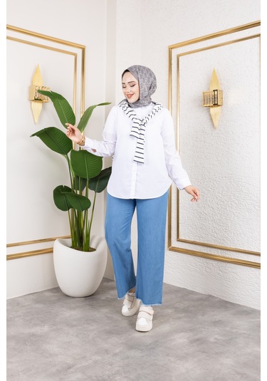 Beli Lastikli Keten Pantolon - Açık Mavi / A0104 Açık Mavi