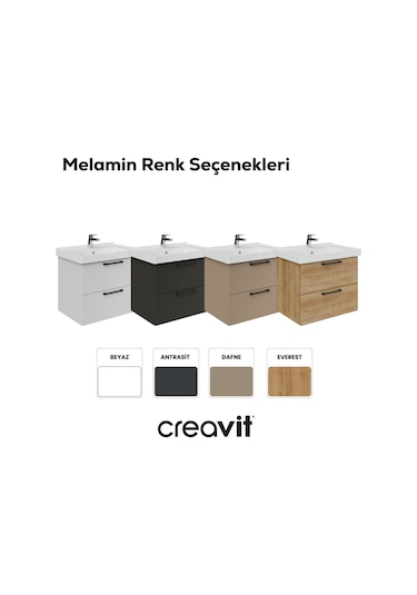 Creavit D20 65 Cm İki Çekmeceli Lavabo Dolabı Dafne Melamin Kapak Demonte Dafne
