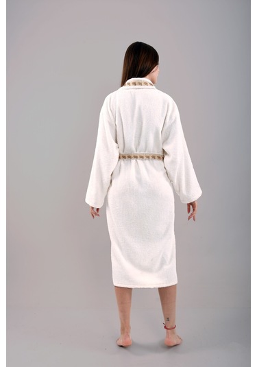 Luna İşlemeli Bornoz Nakışlı Bornoz Hediyelik Bornoz. Krem