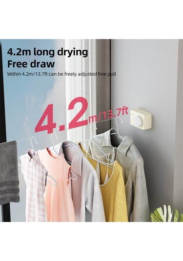 Folinda 4.2m Çelik Teli Gizli Geri Çekilebilir Çamaşır İpi - Duvar Montajlı, Delme Yok, Gerçek Zamanlı Daraltma, Ev Ve Dışarıda Kullanım, Yeşil Yeşil