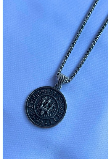 Mızraklı Viking El İşçiliği Paslanmaz Çelik Zincir Erkek Kolye Gümüş