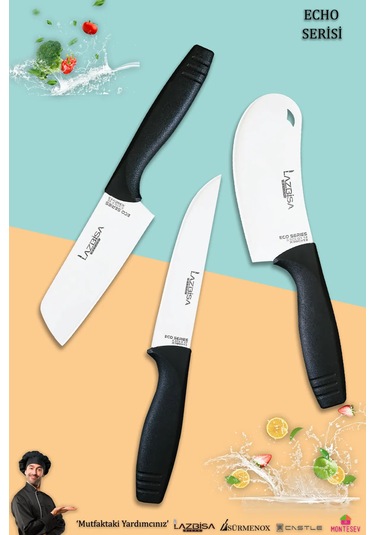 Eco Serisi Mutfak Bıçak Seti Et Ekmek Salata Börek Şef Bıçağı 3lü Siyah