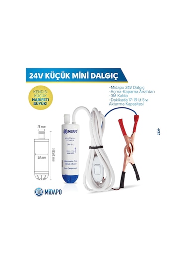 Midapo 24 Volt D.C. Dalgıc Mini Dalgıc Pompa