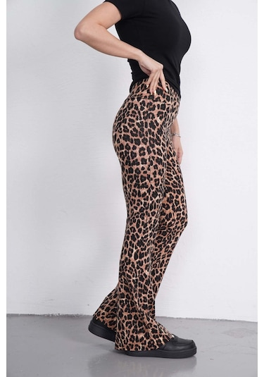 Penyebizden İspanyol Paça Tayt Pantolon-leopar Leopar