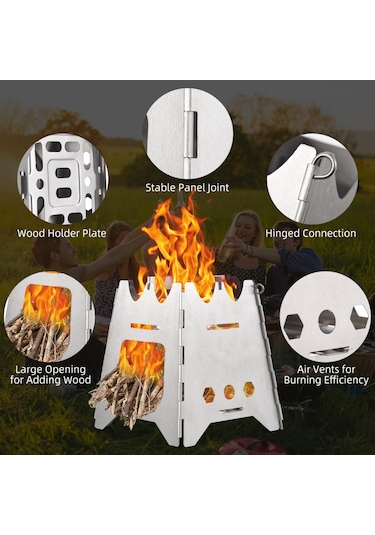 Vkemall İki Bir Arada Açık Katlanabilir Alkol Sobası Odun Sobası Kamp Mini Taşınabilir Katlanabilir Alkol Sobası Orta Gümüş