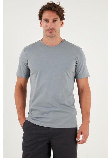 Buratti Pamuklu Regular Fit Bisiklet Yaka Erkek T Shirt 59020204 Açık Gri