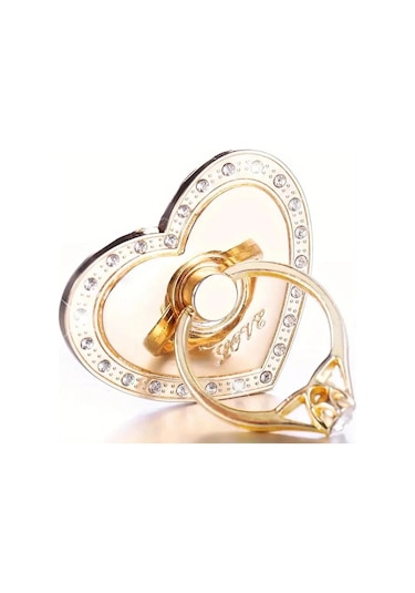 Goldenqian 1 Adet Elmas Şeftali Kalp Metal Parmak Yüzük Telefon Tutucu Cep Telefonu Evrensel Destek Aksesuarları Samsung İphone Gold Gold