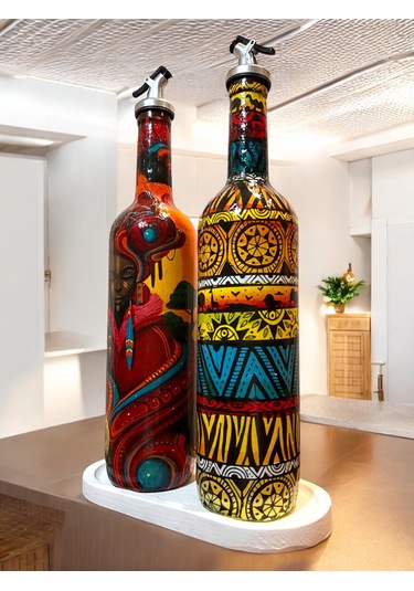 Asya Kabile Kültürlerinden İlham Alan Etnik Motiflerle El Yapımı Yağdanlık, Sosluk, Sirkelik Seti-mu Turuncu