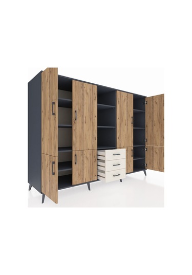 Kronos Dolap 11 Raflı 3 Çekmeceli 8 Kapaklı 220x59x163 Antrasit-ç Antrasit-çam/aytaşı