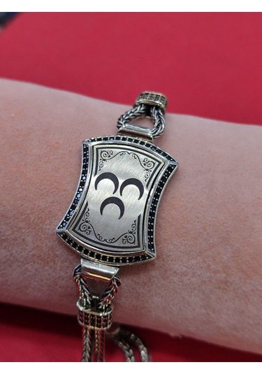 Modagümüşevi 925 Ayar Gümüş Üç Hilalli El Yapımı Hasır Bileklik, Üç Hilal Erkek Bileklik