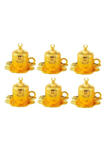 Lalezar 6 Kişilik 24 Parça Altın Renkli Türk Kahvesi Fincan Seti