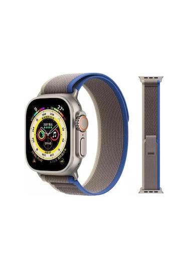 Apple Uyumlu  Watch Se, Ultra 2, 9, 10 Trail Loop Kordon - 38/40/41mm - Gri Mavi