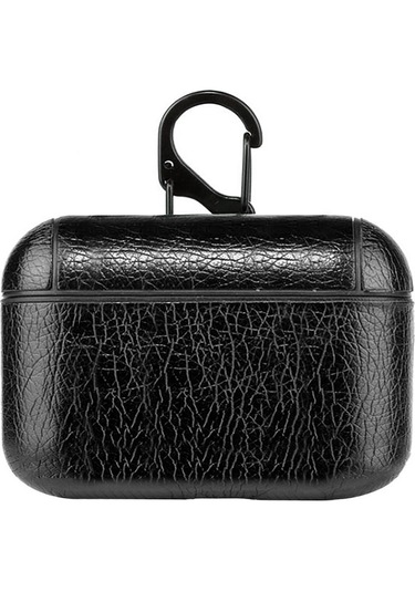 Airpods Uyumlu Pro 2. Nesil Lüx Deri Suni Deri Kılıf 360 Koruma+kanca Siyah