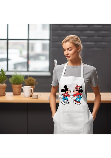 Mickey - Minnie Aşk Temalı Önlük Çok Amaçlı Kullanıma Uygun Önlük