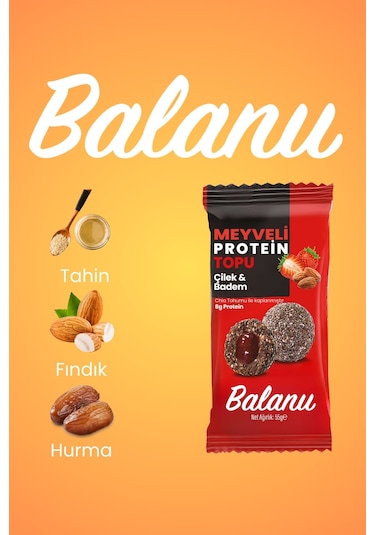 Meyveli Çilekli & Bademli Protein Topları 55gr X3 Adet