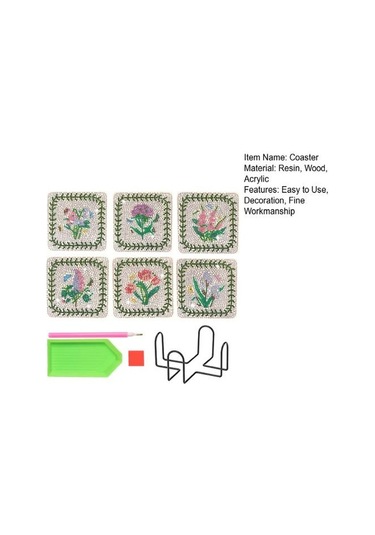 Elmas Boyama Coaster Seti Kullanımı Kolay Dıy Craft Çiçek Desenli Coaster Diğer