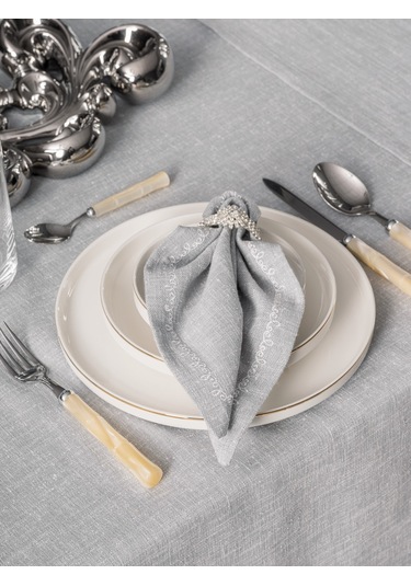 Cotton Box Keten Masa Örtüsü Takımı Pera Gri 175x240