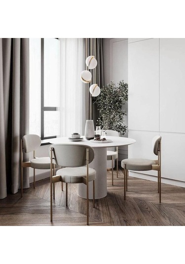 Vintage Yuvarlak Ahşap Bohem Masa 110x110 Beyaz