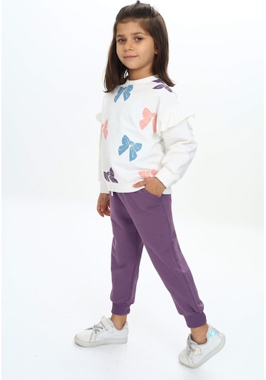 Toontoy Kız Çocuk Baskılı Eşofman Takım Mor