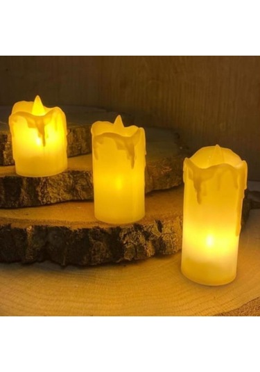 Buffer 3 Lü Pilli Dekoratif Led Mum Işıkları Gerçek Alev Efektli Krem