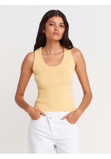 Dilvin 10759 Fitilli Ajurlu Triko Bluz-sarı Sari