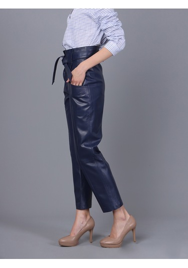 Basics&more Kadın Hakiki Deri Pantolon P01 Koyu Mavi