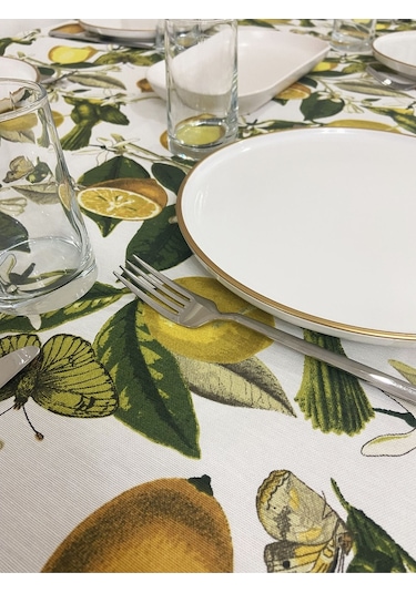 Sıvı Geçirmez Dertsiz Masa Örtüsü Limon Desenli
