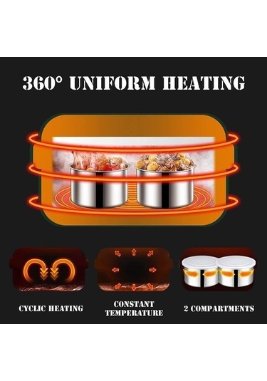 Paslanmaz Çelik 304 Malzemeden Üretilen Taşınabilir Elektrikli Isıtmalı Öğle Yemeği Saklama Kabı, Araç İçi Kullanıma Uygun Yeşil