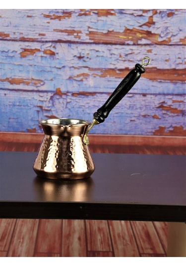 Ahşap Sap Kalın Dövme Topak Bakır Cezve 225 Ml