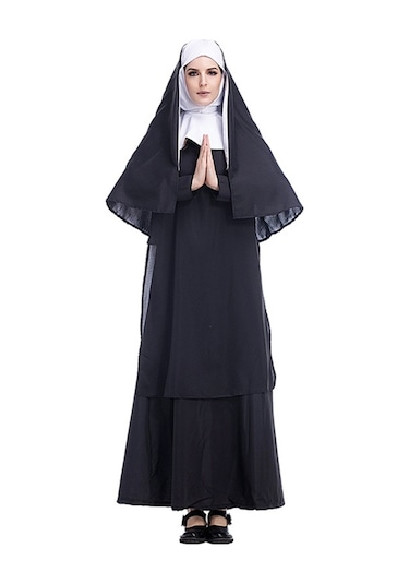 Cadılar Bayramı Kostüm Kadın Rahibe Misyoner Cosplay Giyim, Boyut: M, Göğüs: 100cm, Elbise Uzunluğu: 141cm, Omuz Genişliği: 39cm