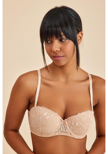 Amy Ten Balenli Dantelli Dolgusuz Pedli Toparlayıcı Straplez Sütyen Ten