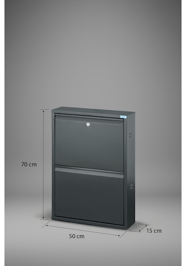 Lıccıa Metal Ayakkabılık 2 Li Kilitli Model Antrasit
