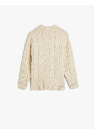 Koton Yarım Fermuarlı Saç Örgüsü Detaylı Uzun Kollu Kazak Ekru 5wkb90004ht Ekru