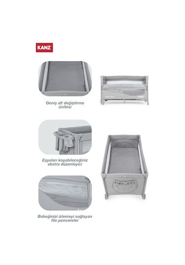 Pretty Plus Anne Yanı & Oyun Parkı Park Yatak Gri