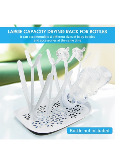 Hfambition Beyaz Çocuk Biberon Kurutma Rafı, Taşınabilir Katlanabilir, 8 Adet Biberon Kapasitesi, Çift Katlı Su Alma Tepsili, Ev Ve Seyahat İçin Pratik Beyaz