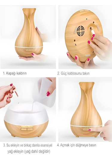 550 Ml Hava Nemlendirici Buhar Makinesi Ultrasonik Aroma Difüzör Oda Nemlendirici 7 Led Işıklı