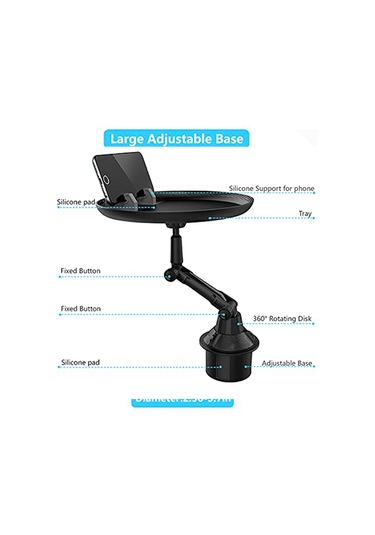 Gajeena Uzun Tip Araba Yemek Tepsisi - 360 Döner Kollü, Telefon Yuva Ve Depolama Bölgesi İle, Fincan Tutuculara Uyumlu Abs Malzeme