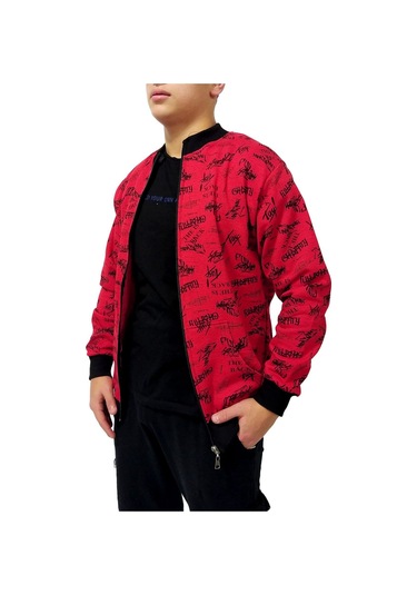 Erkek Sweatshirt Kırmızı Yazılı Desen Kırmızı-yazılı