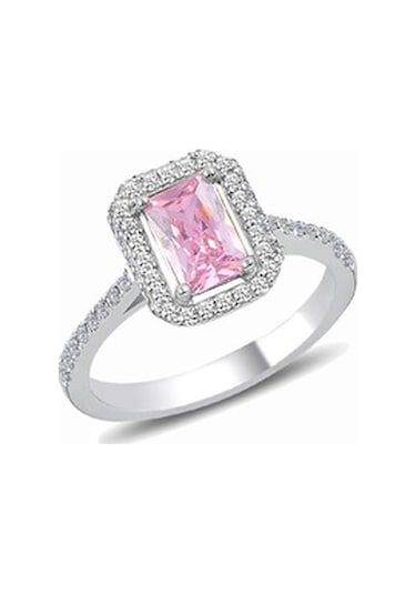 Gümüş Rodyumlu Pembe Baget Taşlı Üçlü Set