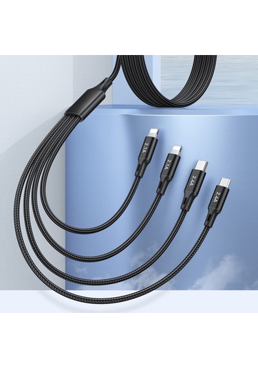 Awei Cl-129 4 İn 1 Usb'den Usb-c'ye / Tip-c'den 8pin'e Micro Usb Çoklu Şarj Kablosuna
