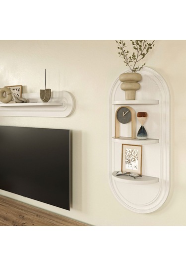 Bohem Dekoratif Duvar Rafı 37x80 3 Raflı Beyaz