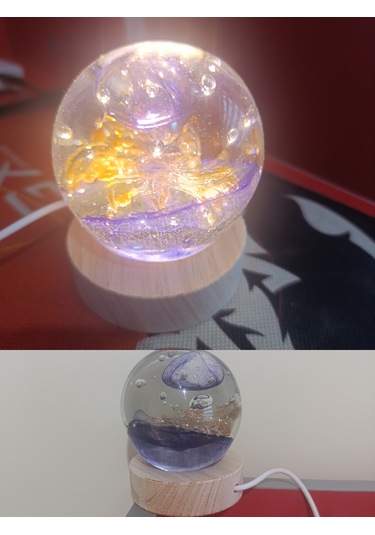 Ahşap Altlıklı Yuvarlak Işıklı Küre