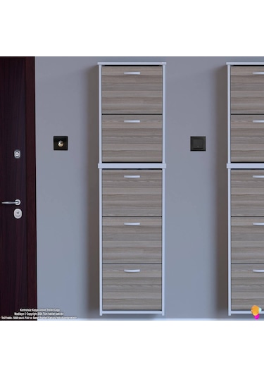 Modilayn Verve Asma Kapı Önü 52x194x26 Cm Lik 3 Düşer Kapak 10 Göz Bölmeli Ayakkabılık Meşe - Beyaz
