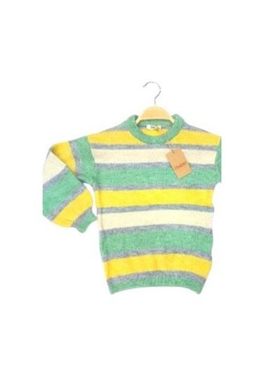 Kız Çocuk Çizgili Bere Takımlı Kazak-13572 Yeşil