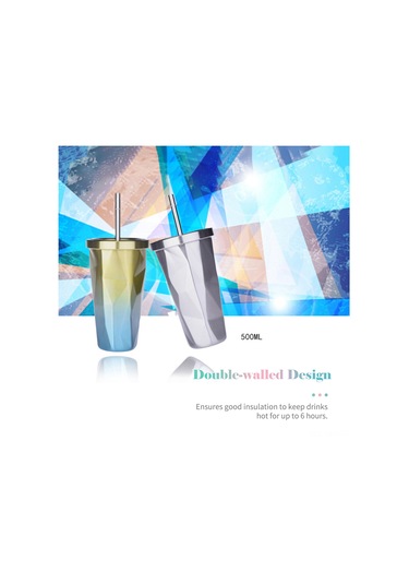 Monyee 500ml Siyah Diamond Çift Duvarlı Paslanmaz Çelik Termos Bardak, 6 Saat Isı Saklama, Kaşıntısız Kapak Ve Pipetli Seyahat Kupa Siyah