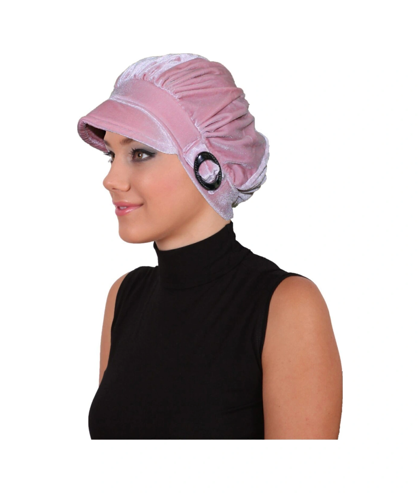 Kadife Şapka Toka Detaylı Pudra Hazır Türban Tesettür Bone Pudra