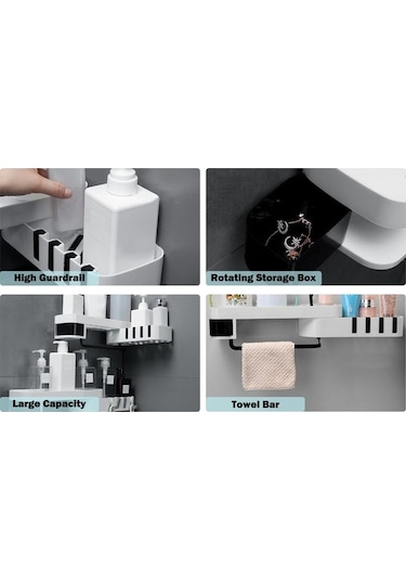 Ulzyvf Delmeli Banyo Köşe Rafı - Vidalama Yok, 5kg Kapasite, 180 Dönebilir, Su Geçirmez Beyaz-gri Beyaz - Gri